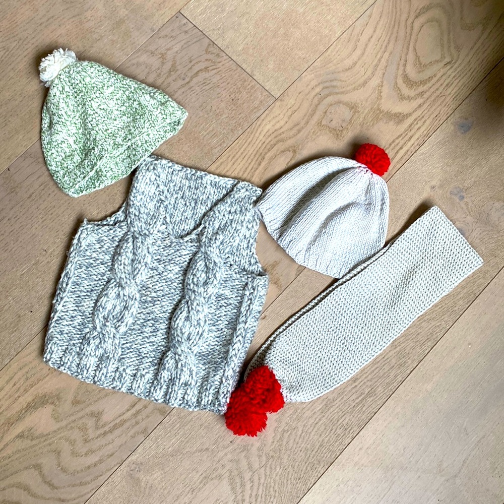 Bundle 2- hand made hats. 1- scarf 1- hand made vest